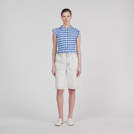 Cerise Check Smocked T-Shirt BLU / WHITE
