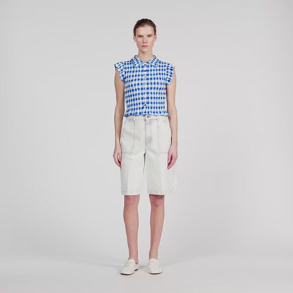 Cerise Check Smocked T-Shirt BLU / WHITE