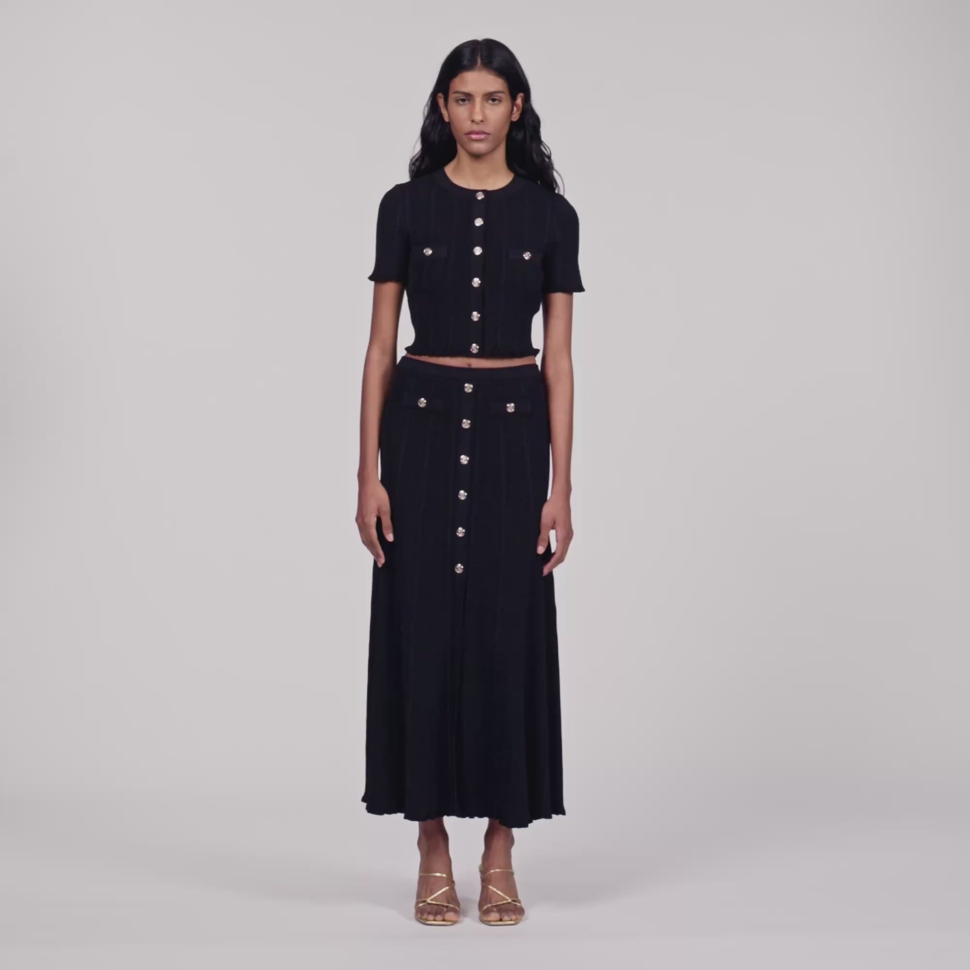 Venice Pointelle Knit Maxi Skirt Black