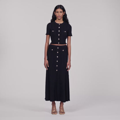 Venice Pointelle Knit Maxi Skirt Black
