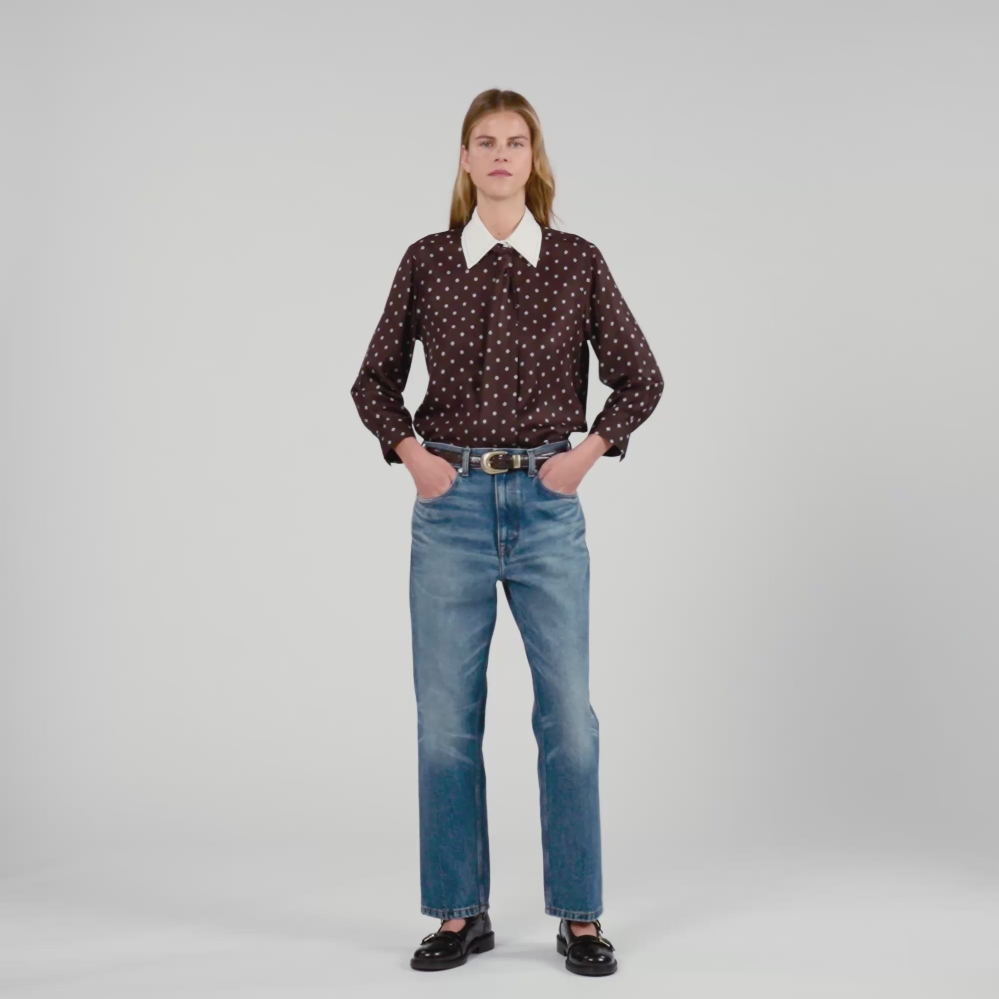 Tulipe Floaty Tie Print Shirt Brown / White