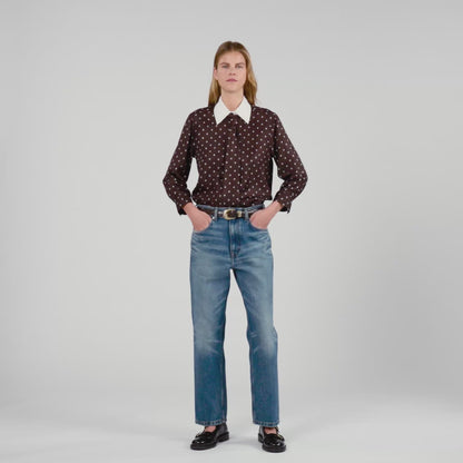 Tulipe Floaty Tie Print Shirt Brown / White