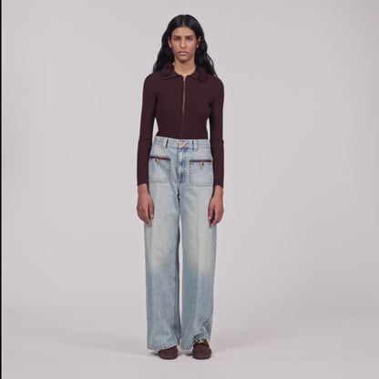 Zora Cardigan with floral collar Brown