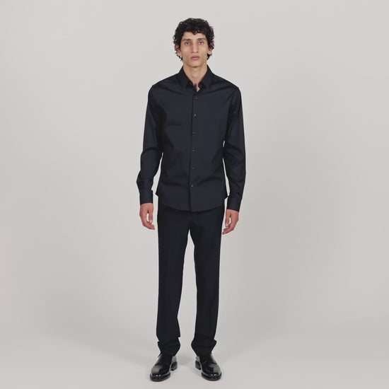Seamless Stretch Fitted Stretch Cotton Shirt Black