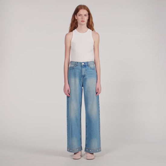 Lio Rhinestone Straight-Leg Jeans Blue Jean