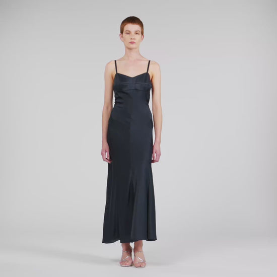 Georgia Satin-Effect Maxi Dress Navy Blue