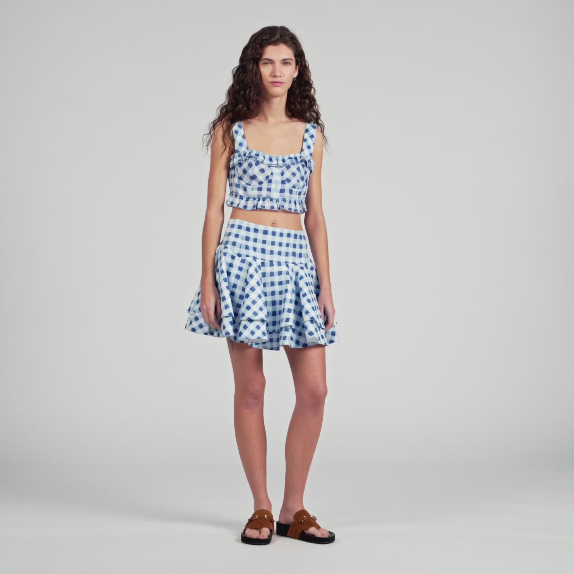 Rosie Short Gingham Linen Skirt BLU / WHITE