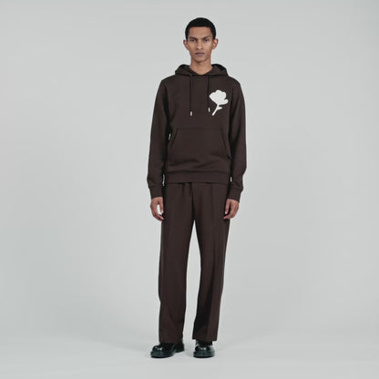 Layered Flower Hoodie Sweatshirt With Flower Patch Chocolate