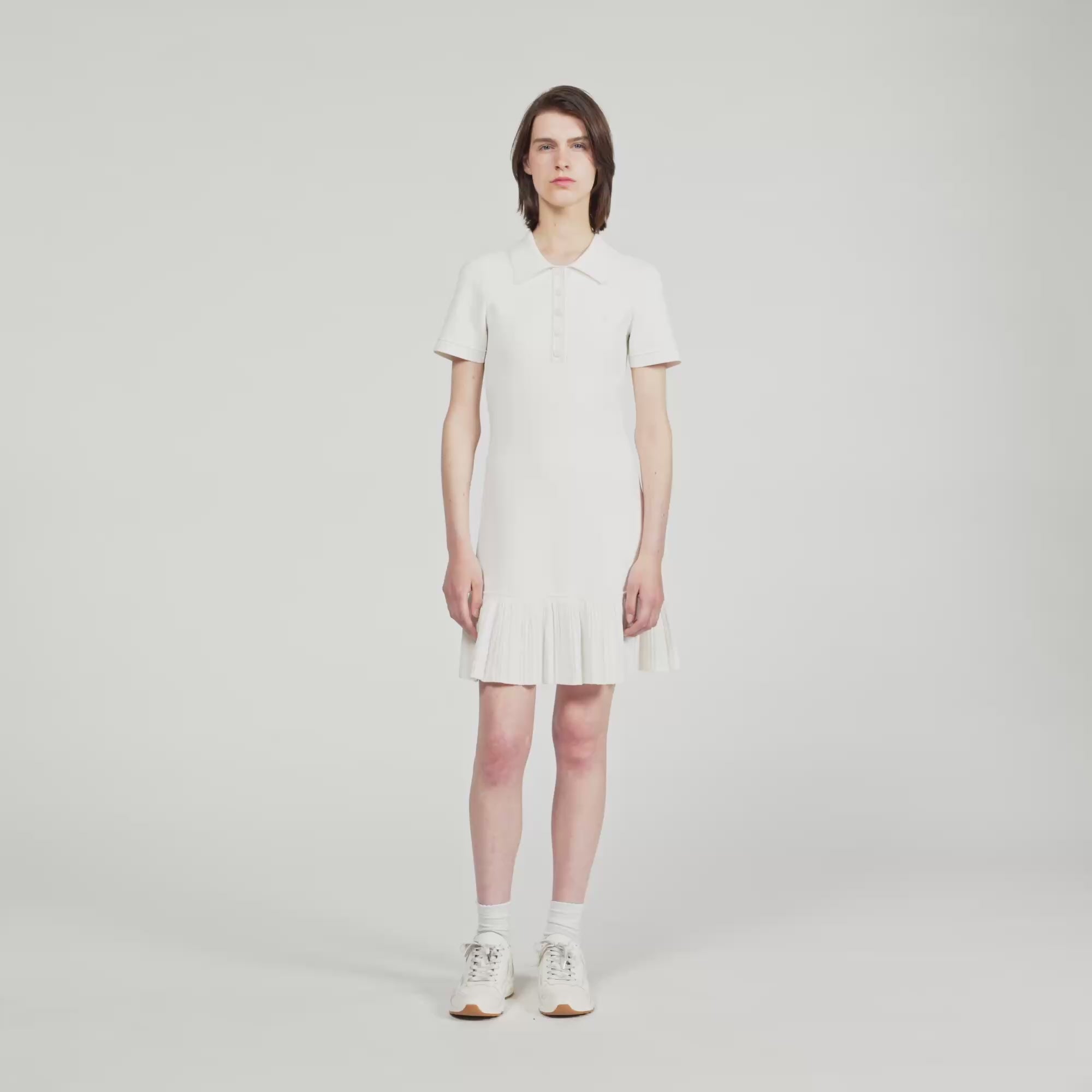 Maryll Short Knit Dress With Polo Neck Ecru