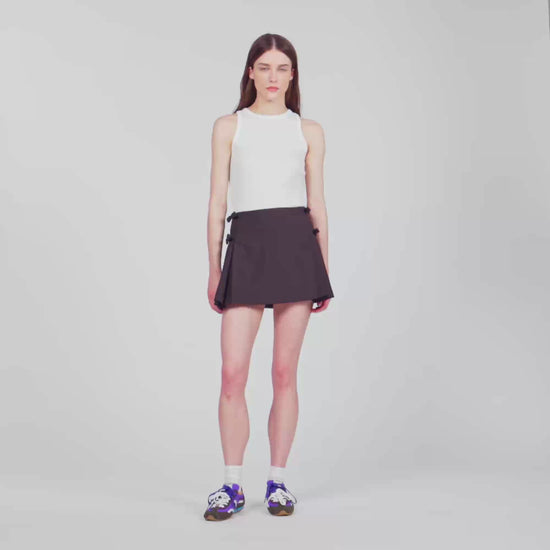 Cedriala Short pleated wool skirt Brown