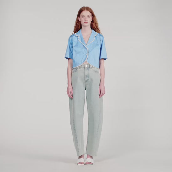 Torr Cotton Shirt With Beaded Trim Blue