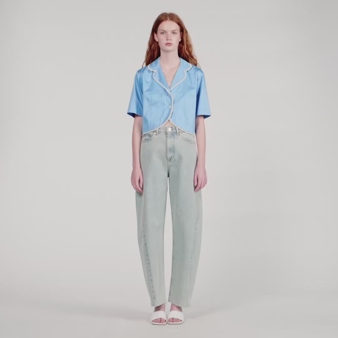Torr Cotton Shirt With Beaded Trim Blue