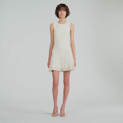 Natacha Floral knit short dress Ecru