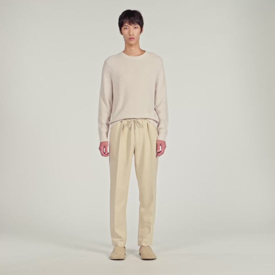 Jersey Pli Elasticated Straight-Leg Trousers Oats