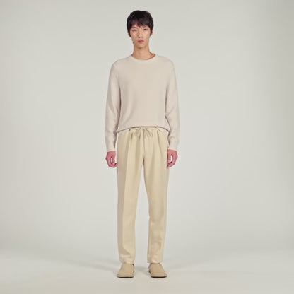 Jersey Pli Elasticated Straight-Leg Trousers Oats