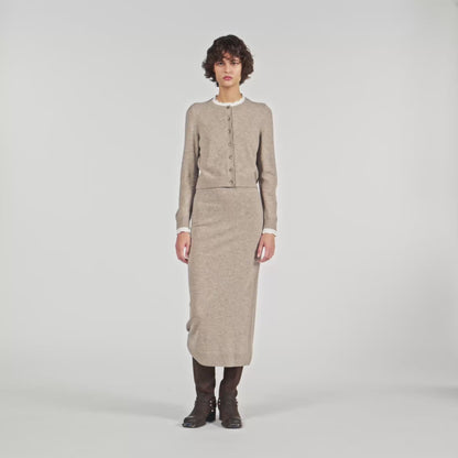Eleome Cardigan With Contrast Collar Taupe
