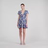 Pierly Floral Print Short Dress Blue / Ecru