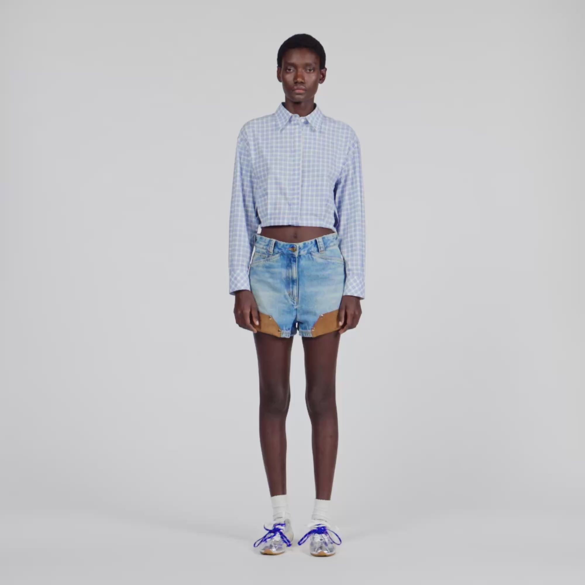 Edenis Short Checked Shirt BLU / WHITE