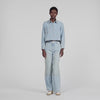 Lady Rhinestone Cropped Denim Shirt Light Blue Jean