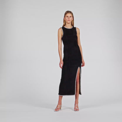 Guoda Rhinestone Slit Maxi Dress Black