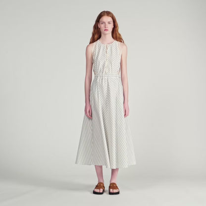 Artemisia Striped cotton maxi dress Ecru / Bleu