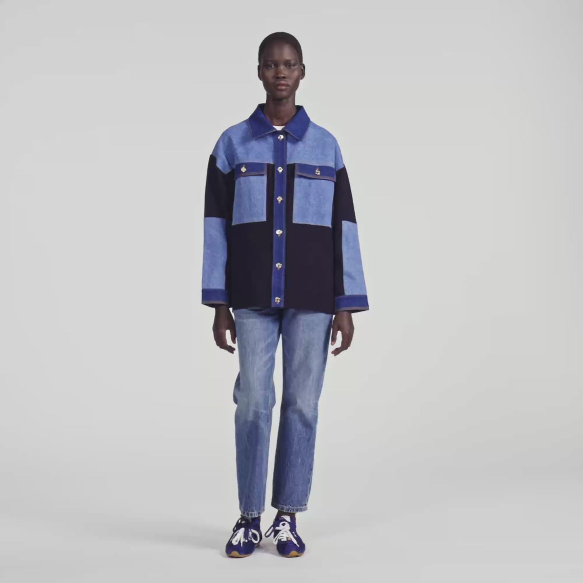 Celia Oversized denim mix cardigan Blue