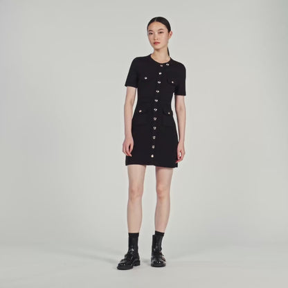 Isis Button-Up Knit Short Dress Black