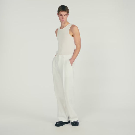 Croise Mode Lin Linen Suit Trousers WHITE