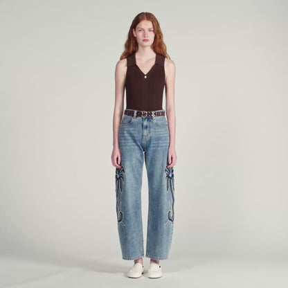 Salvador Ribbed Knit Polo Bodysuit Brown