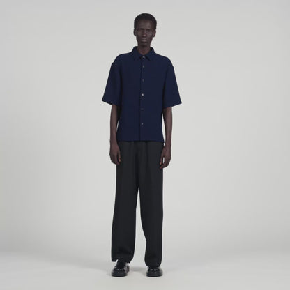 Textured Shark Collar Shirt Navy Blue