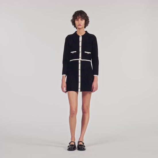 Fiorena Two-Tone Shirt Collar Cardigan Black