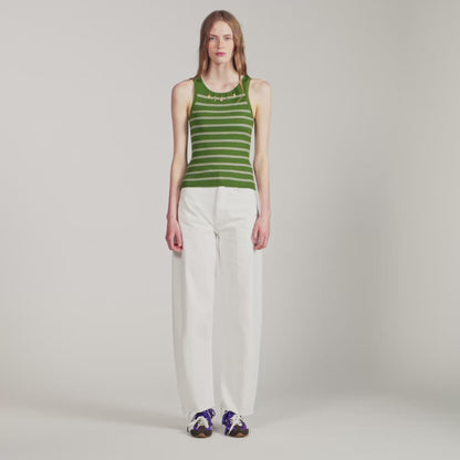 Ona Striped vest top with tassels Green / Ecru