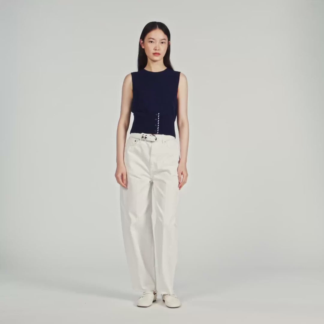 Dan Cropped Stripy Wool-Cashmere Jumper Navy Blue