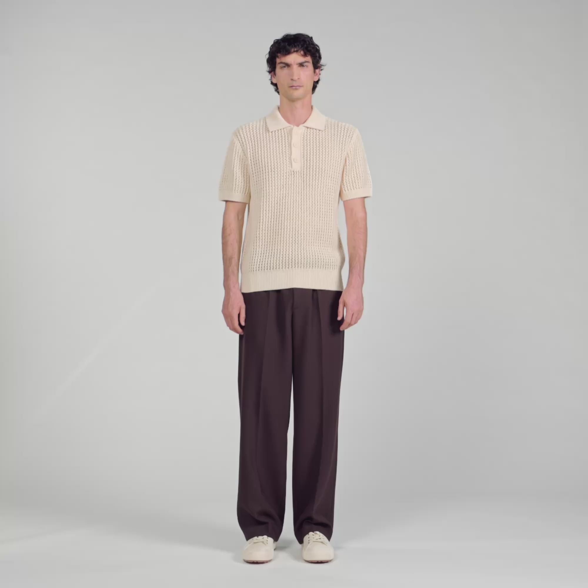Crochet Polo Cotton Polo Shirt With Polo Collar Butter Cream