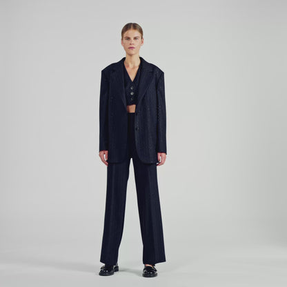 Pernelle Striped Rhinestone Suit Jacket Navy Blue