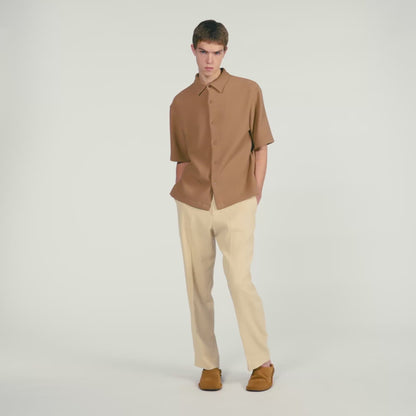 Textured Shark Collar Shirt Camel