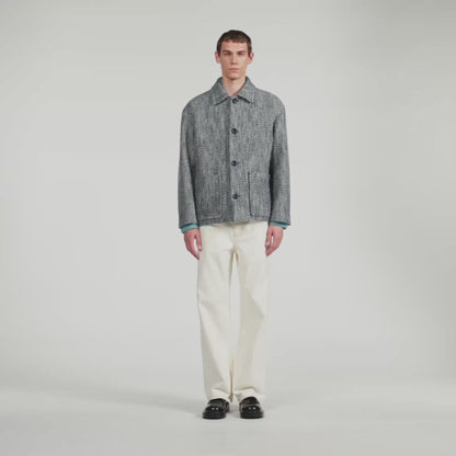 Wool Twill Worker Marl-effect worker jacket Marine / Blanc