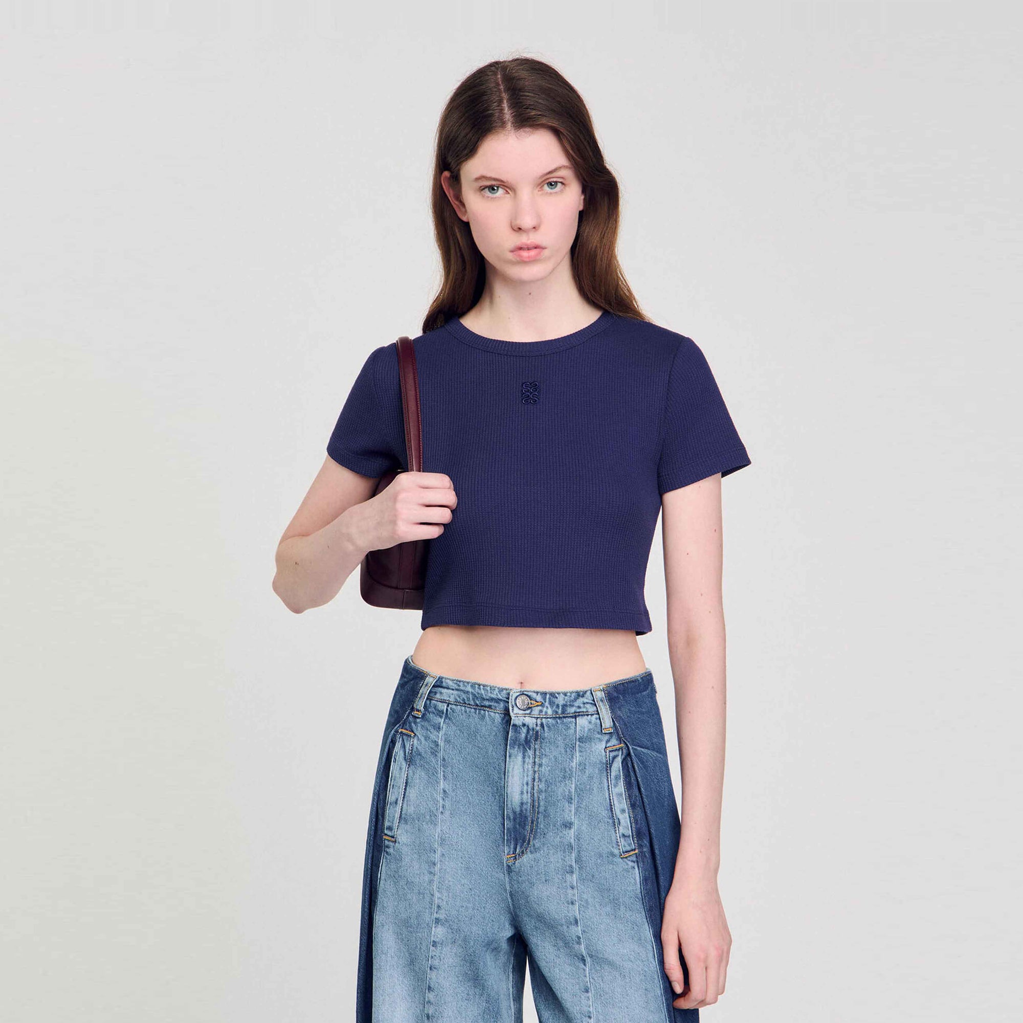 Bee Cropped T-Shirt Navy Blue