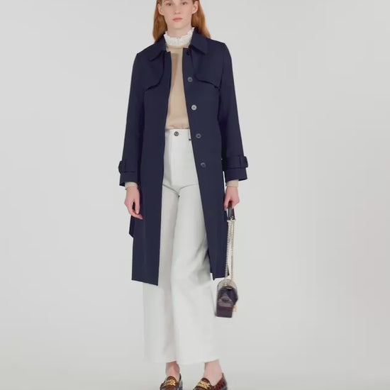 Trench Coat With Pleated Inset Navy Blue