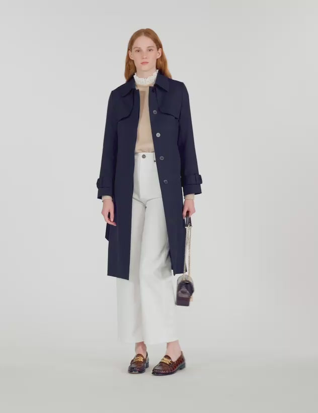 Trench Coat With Pleated Inset Navy Blue