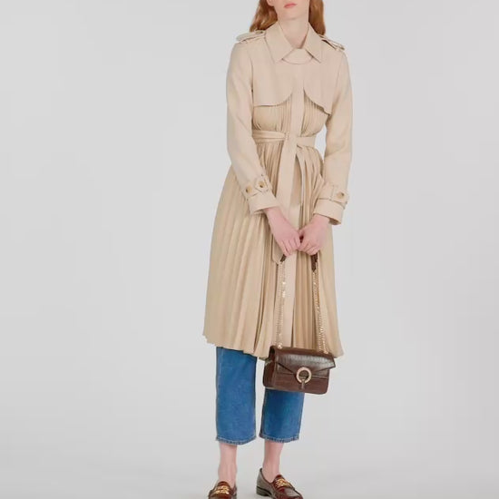 Pleated Trench Coat With Belt Beige