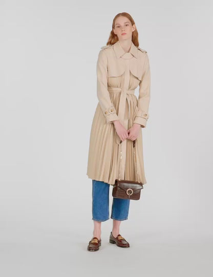 Pleated Trench Coat With Belt Beige